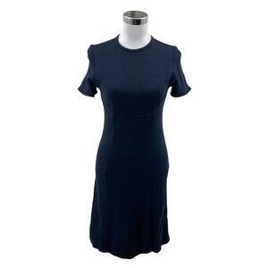 Lesley Evers Navy Wool Blend Sheath Dress Womens XS Small Crew Neck Back Zip
